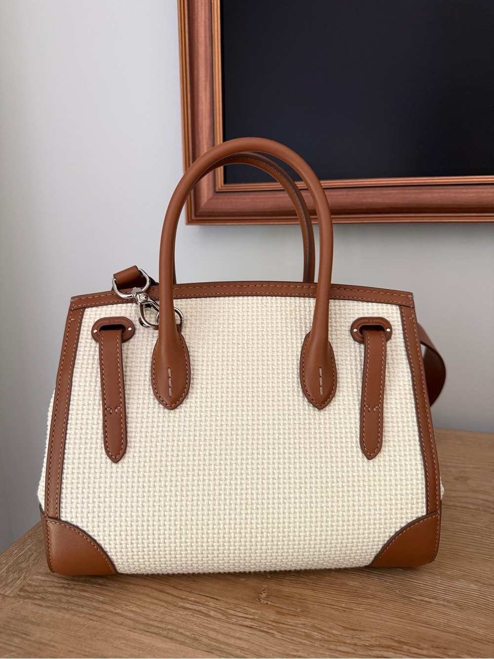 Ralph Lauren Collection Soft Ricky 27 Calfskin-Trim Woven Bag New Lux Cream/Gold - Picture 3 of 9